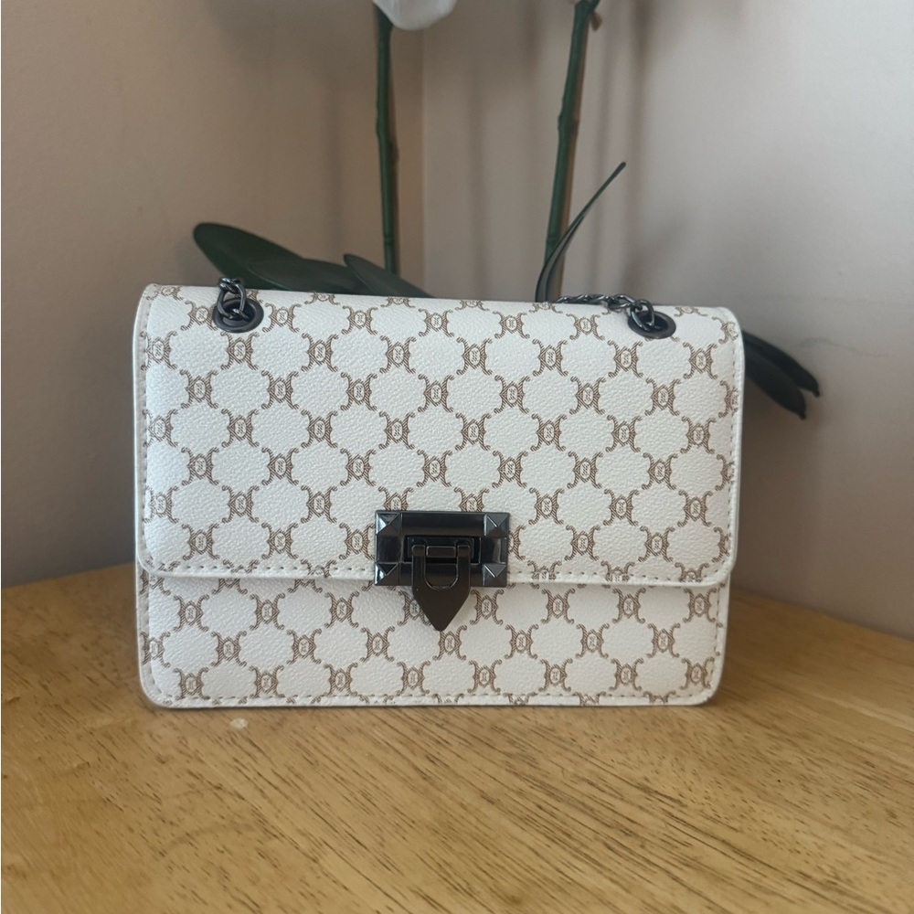 Elegant White and Brown Patterned Women's Bag - Picture 4 of 5